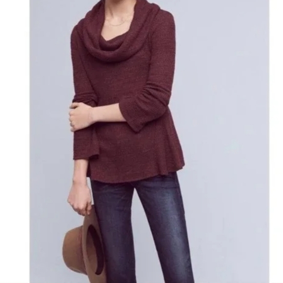 Anthropologie Postmark Cowl Neck Waffle Knit Swing Top Burgundy SZ XS - Picture 10 of 10
